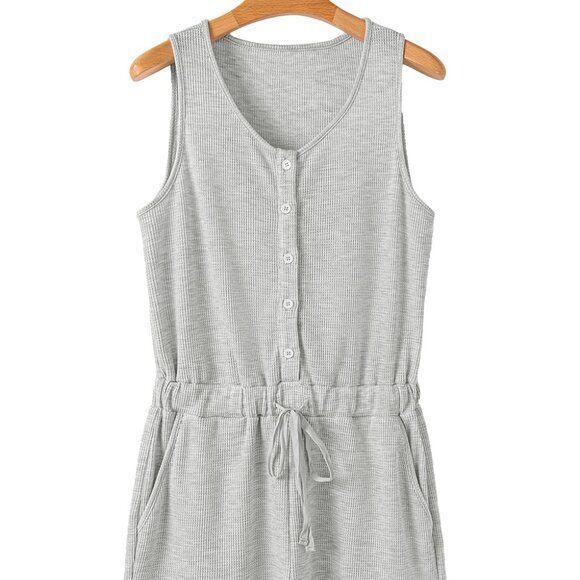 Waffle Knit Romper with Buttons - Picture 3 of 10